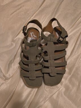 Report Signature Olive Green Strappy Wedge Sandals
